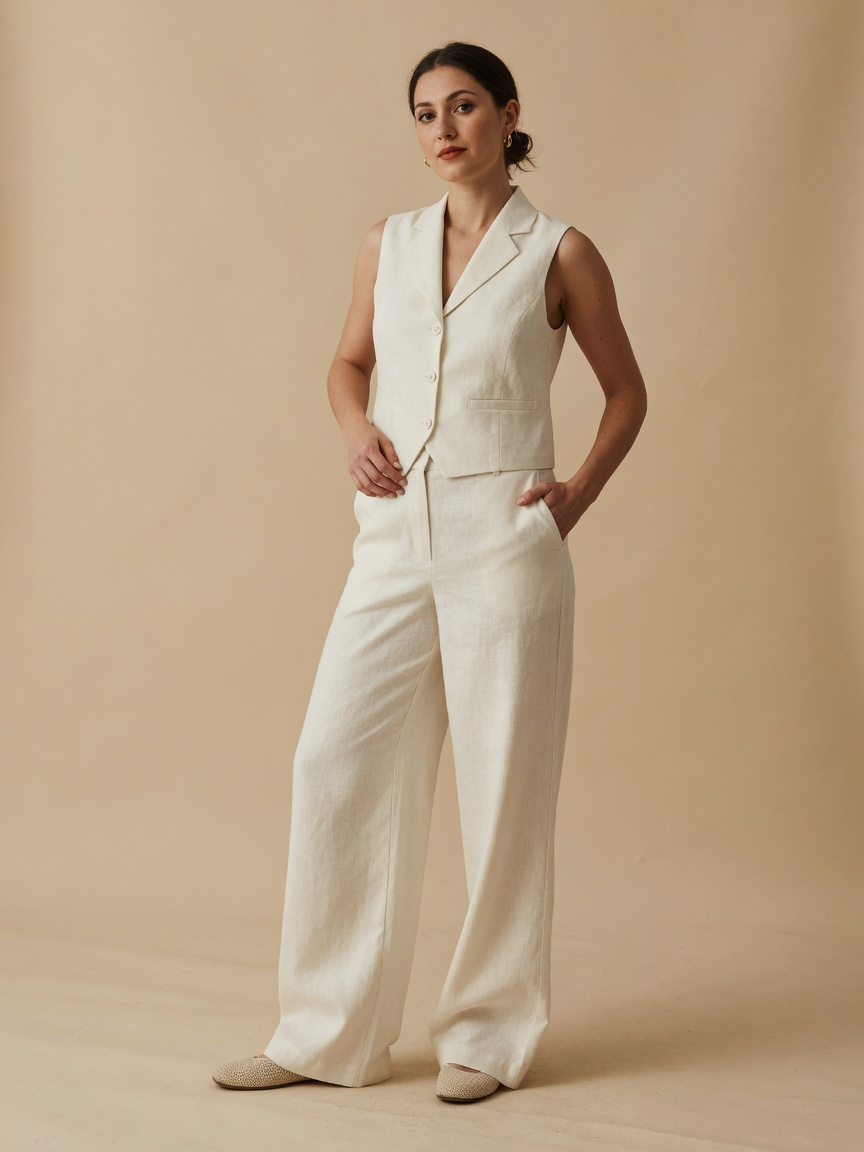 Ivory Linen Vest Set