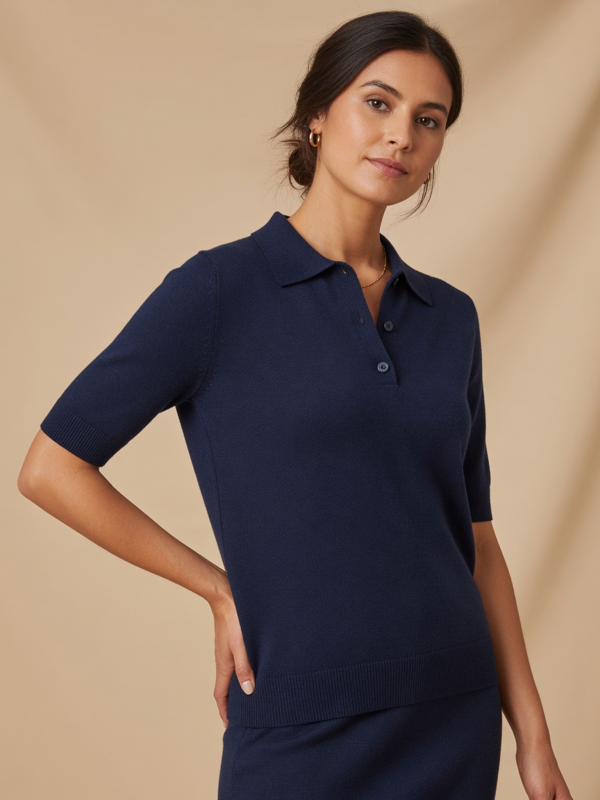Navy Merino Polo