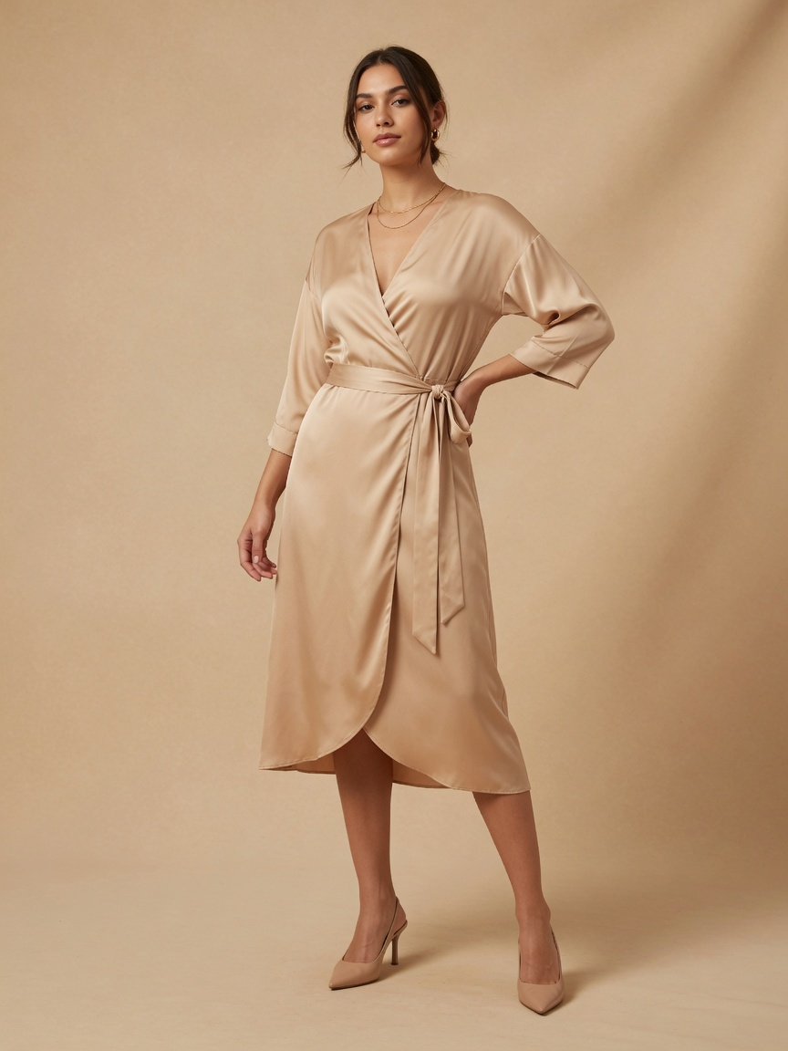 Champagne Silk Wrap Dress