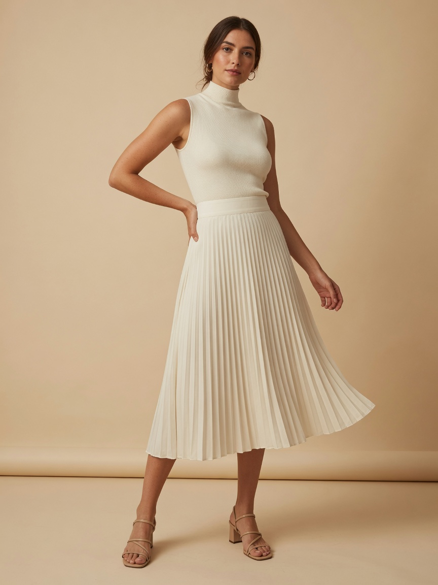 Ivory Pleated Midi Skirt